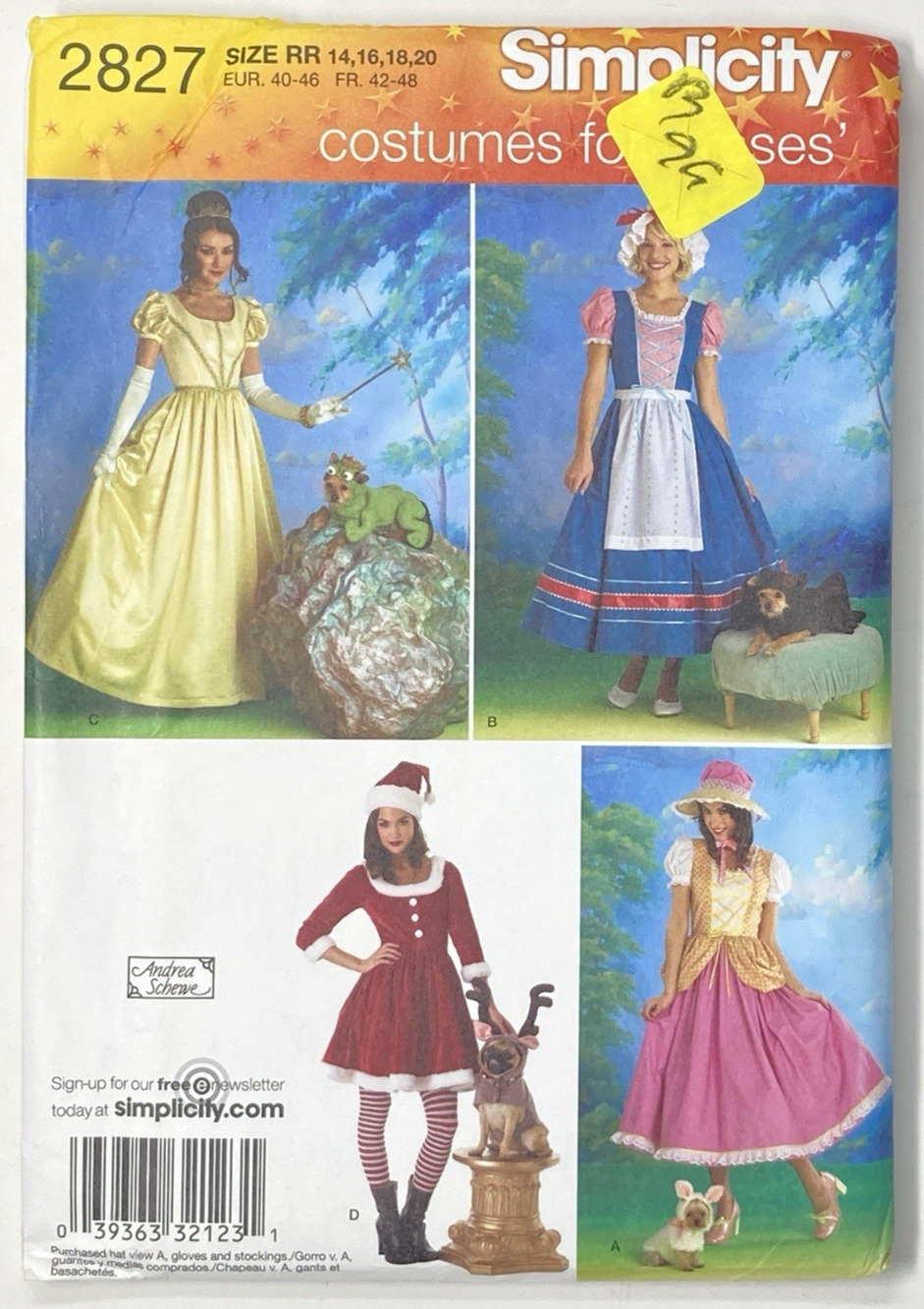 Simplicity 2827 Fairy Tale Nursery Misses & Dog Pattern Sz 14-20 Halloween Uncut
